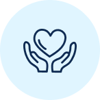 Hands cupping a heart, symbolizing care and support (icon)
